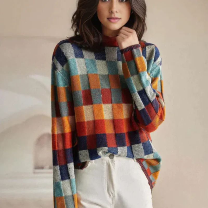 Emma Checkered Merino Sweater - York Miller