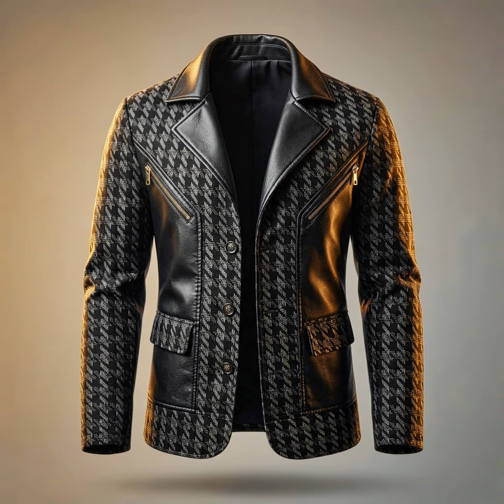 Giorgio Houndstooth Leather Blazer
