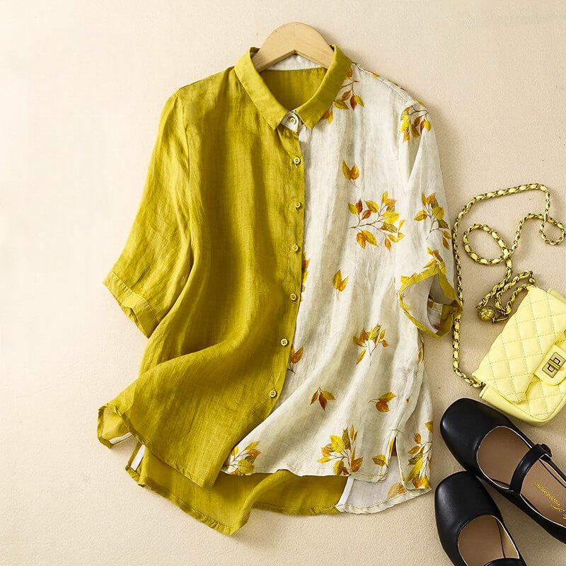 Lila Two-Tone Linen Blouse - York Miller