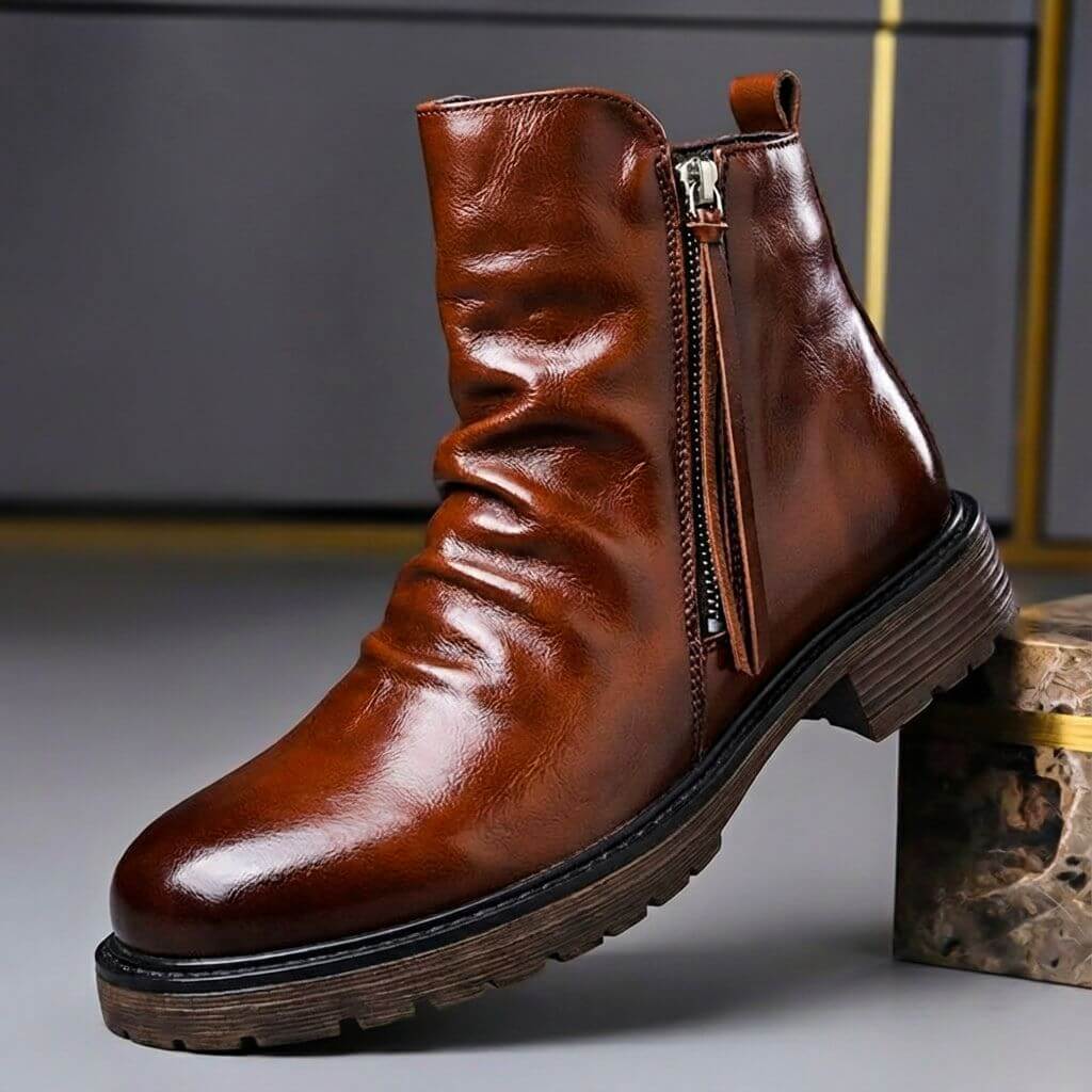 mens italian leather dress boots Walter Italian Leather Boots - Cognac Brown / 13.5 - Men's Fashion