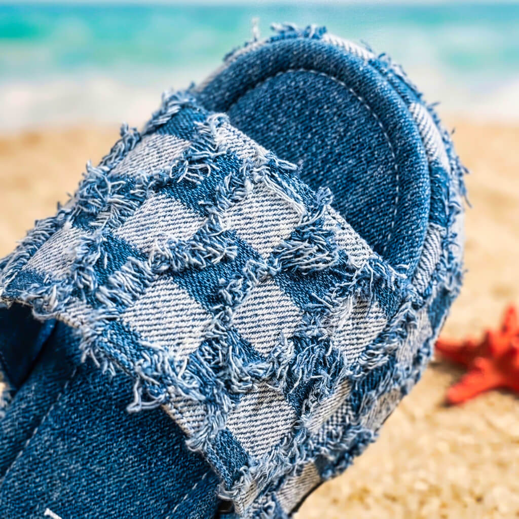 Riley Checkered Denim Slides
