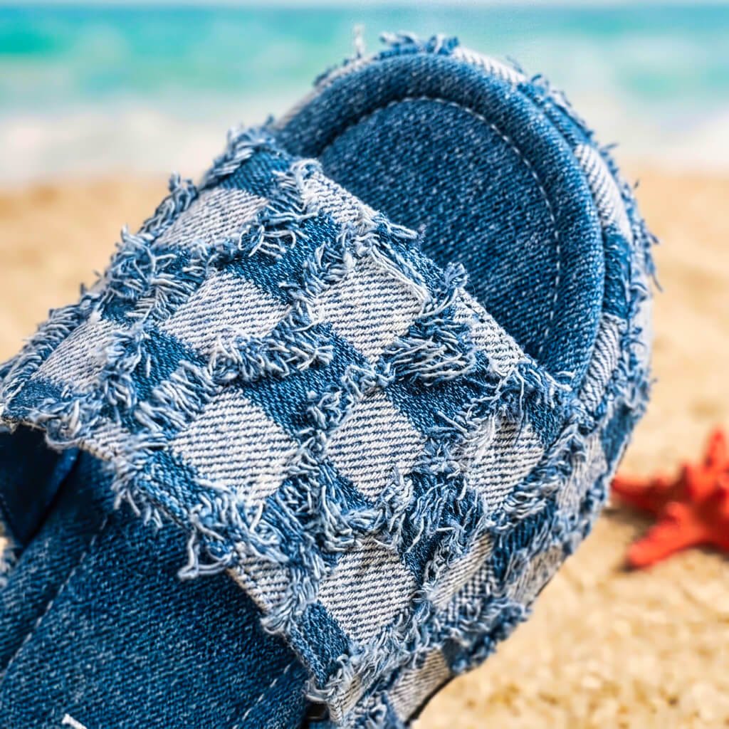Riley Checkered Denim Slides - York Miller