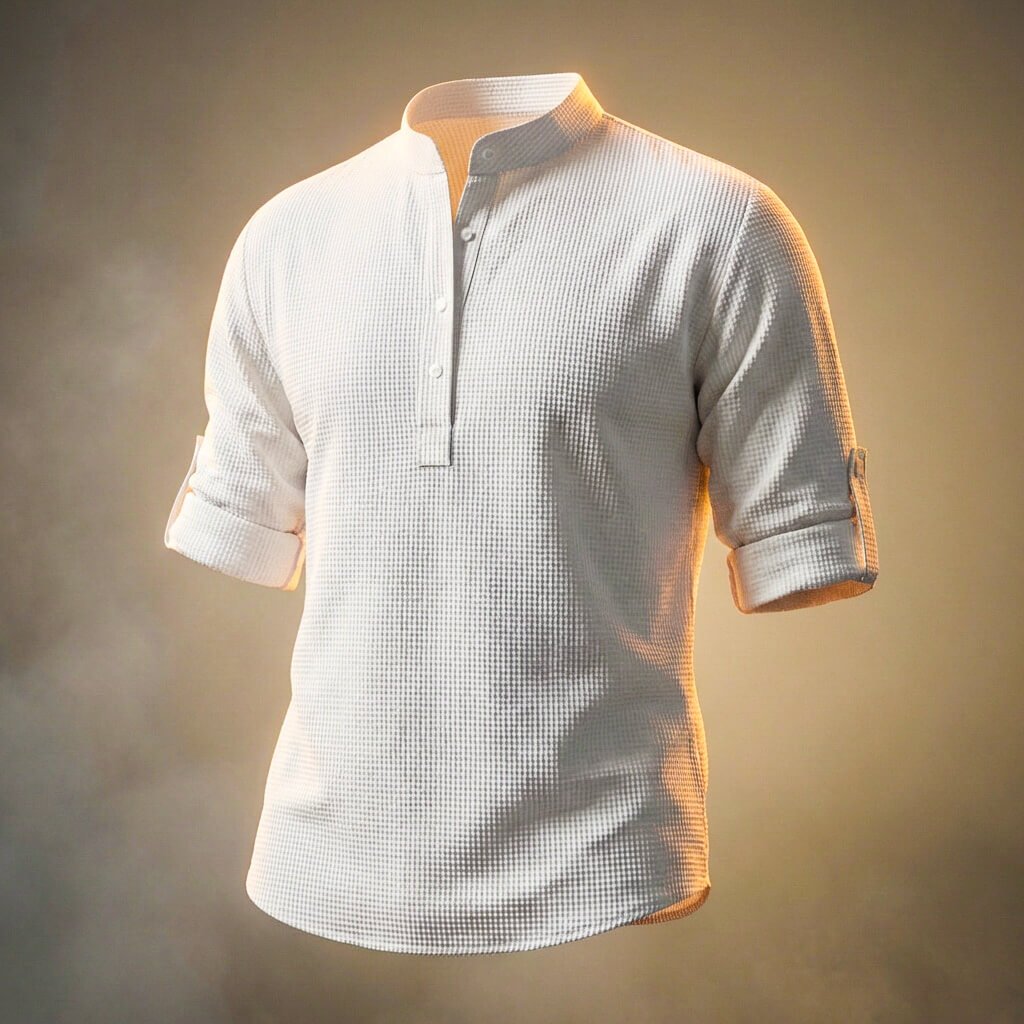 Luke Waffle Long Sleeve T-Shirt - Pearl White / 3XL - Men's Fashion